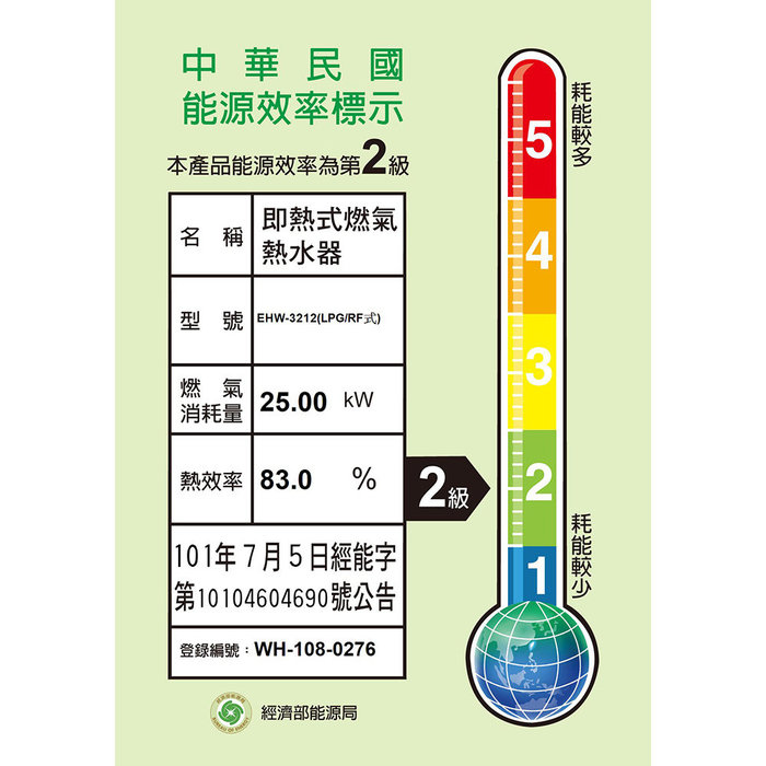 熱水器抗風型RF式12L (液態瓦斯) EHW-3212P