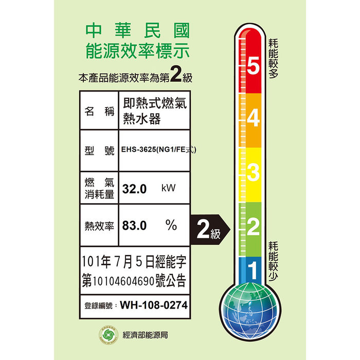 數位溫控熱水器16L微電腦精準控制恆溫舒適(天然瓦斯) EHS-3625N